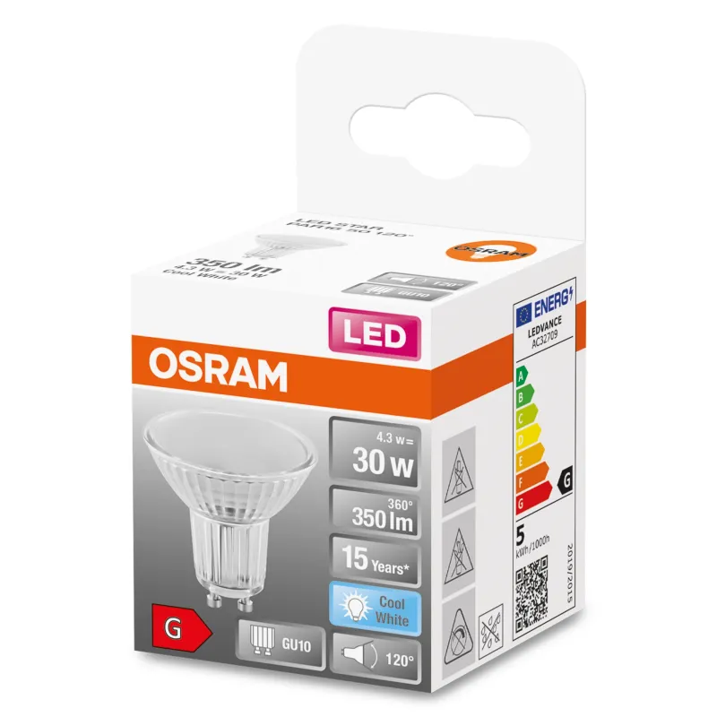 Spuldze Osmo Color LED, Erimõõduline, balta krās., GU10, 4.3 W, 350 lm