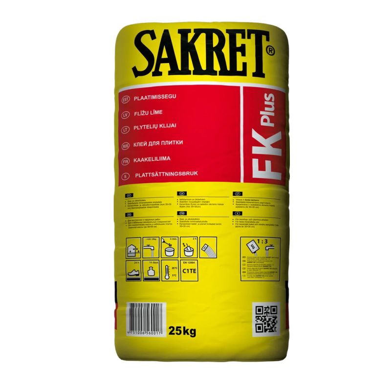 Līme flīžu sakret fk plus pelēka 25kg