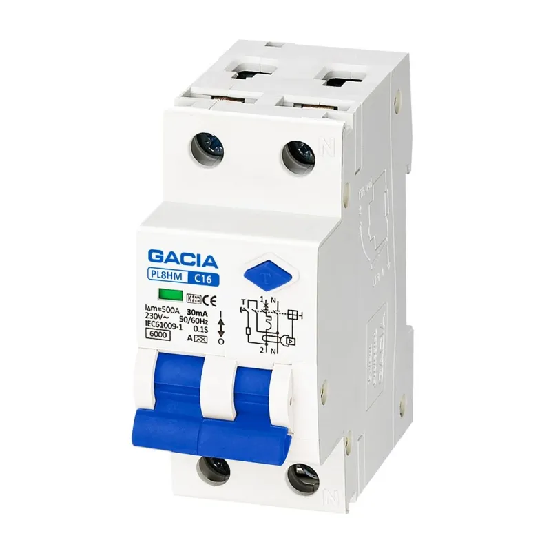 Kombinētās noplūdes automāts Gacia PL8A2MC1630, 1P, 16 A, 230 V