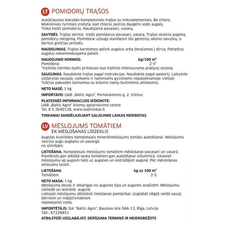 Mēslojums tomātiem 1kg