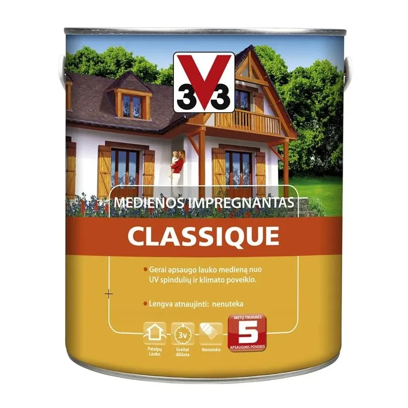 Koksnes impregnants V33 Classique, dzeltenīga krās.-gaiša ozola krās., 2.5 l