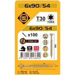 Kokskrūves 6x90-54mmruspert tx30 100gab.
