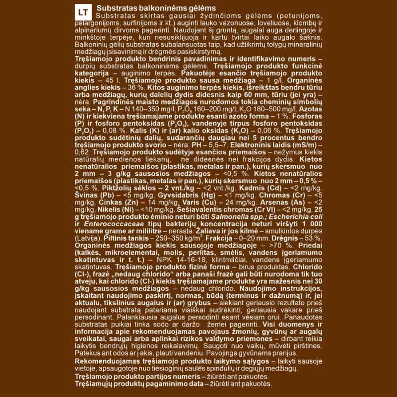 Augsne balkona puķēm 45l garden center