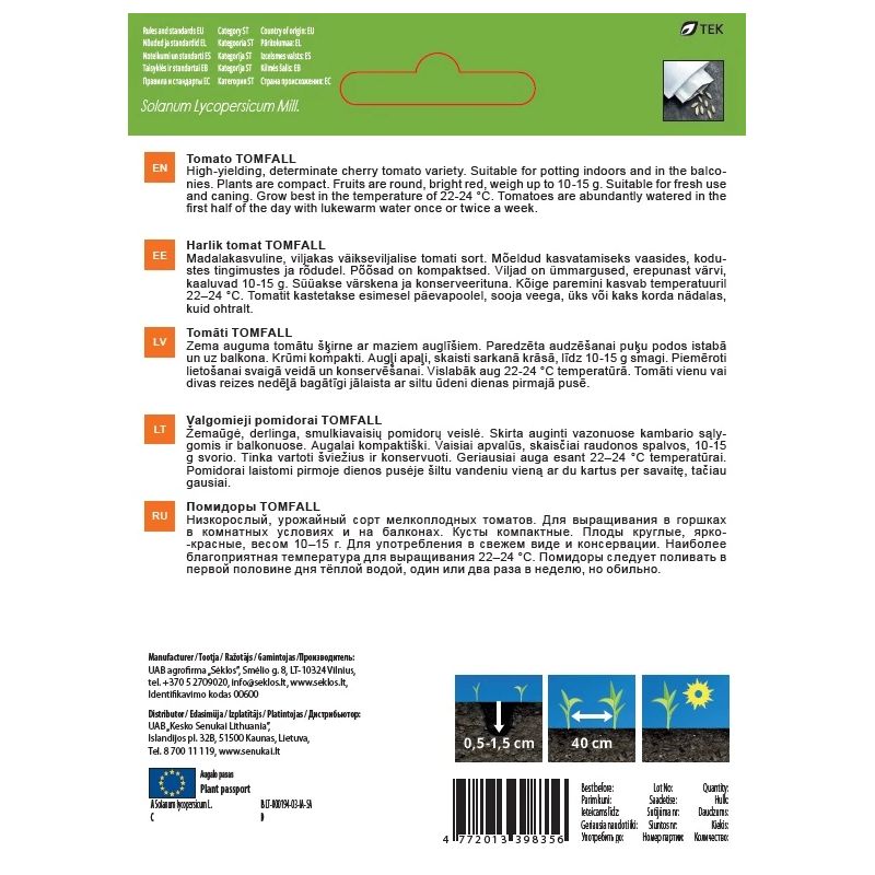 Sēklas dārzeņu tomāti tomfall 0.1g