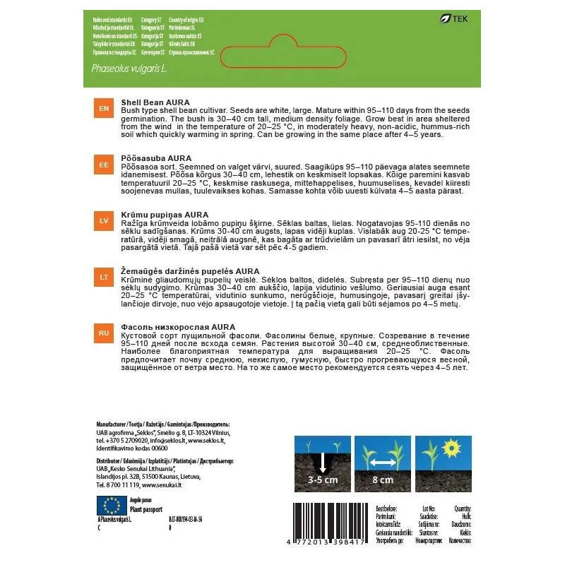 Sēklas Garden Center, pupiņas ,mazas, AURA, 8 g