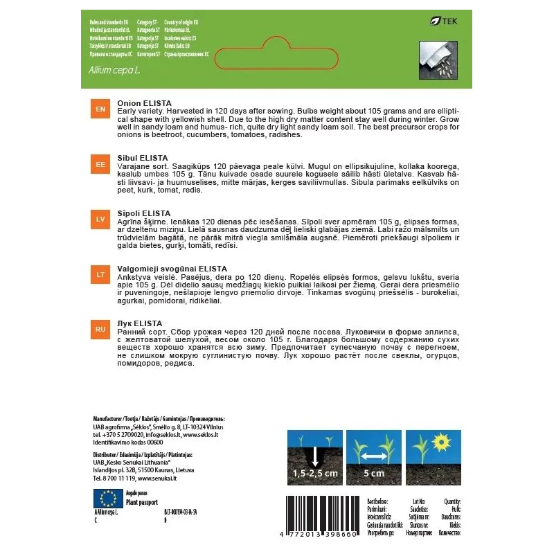 Sēklas Garden Center, sīpoli ELISTA, 0.5 g