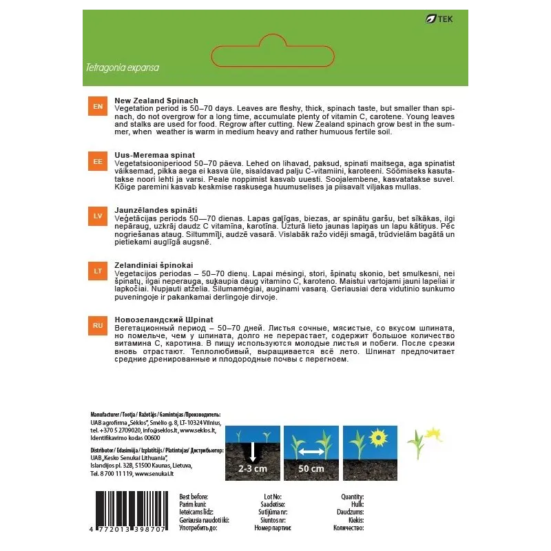 Sēklas Garden Center, spināti New Zealand, 3 g