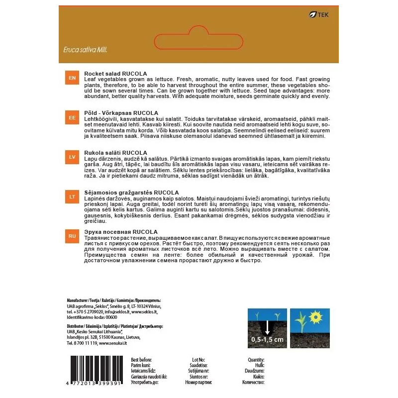 Sēklas Garden Center rukola, 10 g, 4 m