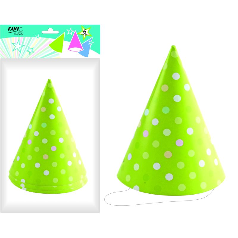 Cepures dzimšanas dienas zaļ punkt 6gab