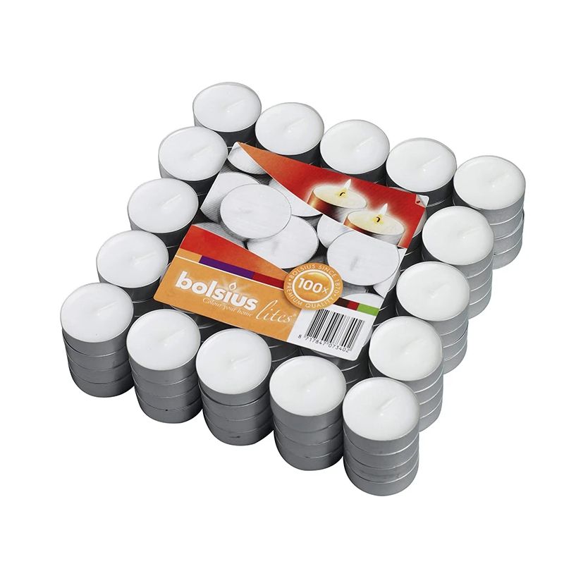 Уценённый товар - Чайные свечи Bolsius, белые, 100 шт. (~3,5–4 ч)