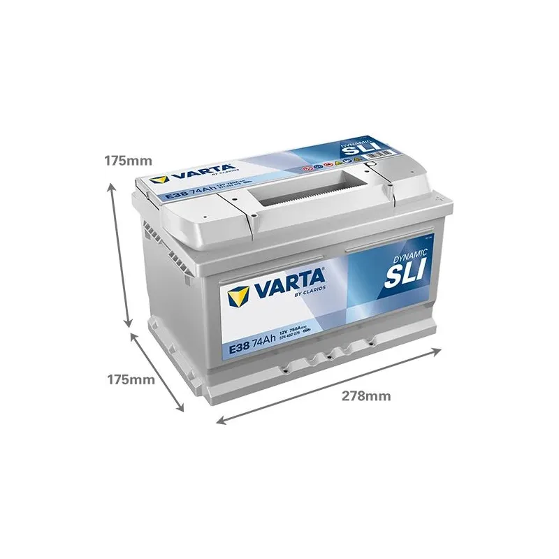Akumulators Varta SIL E38, 12 V, 74 Ah, 750 A