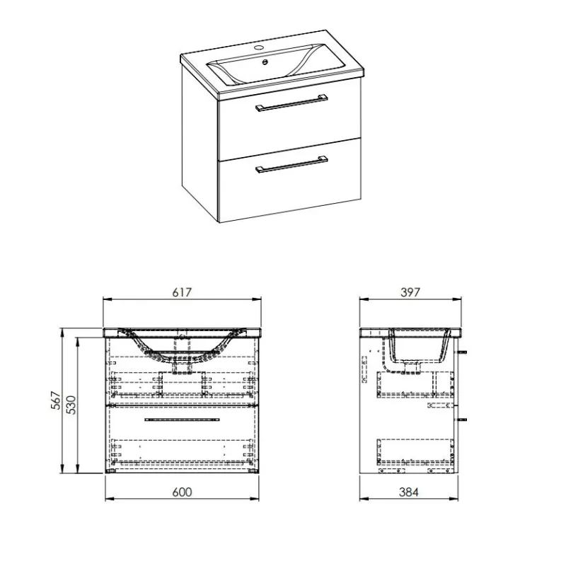 Vannas istabas skapis ar izlietni Elita Cheese Plus 168519, melna krās., 39.7 cm x 61.7 cm x 56.7 cm