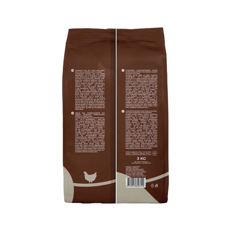 Barība suņiem pieaug ar putnu gaļu 3kg