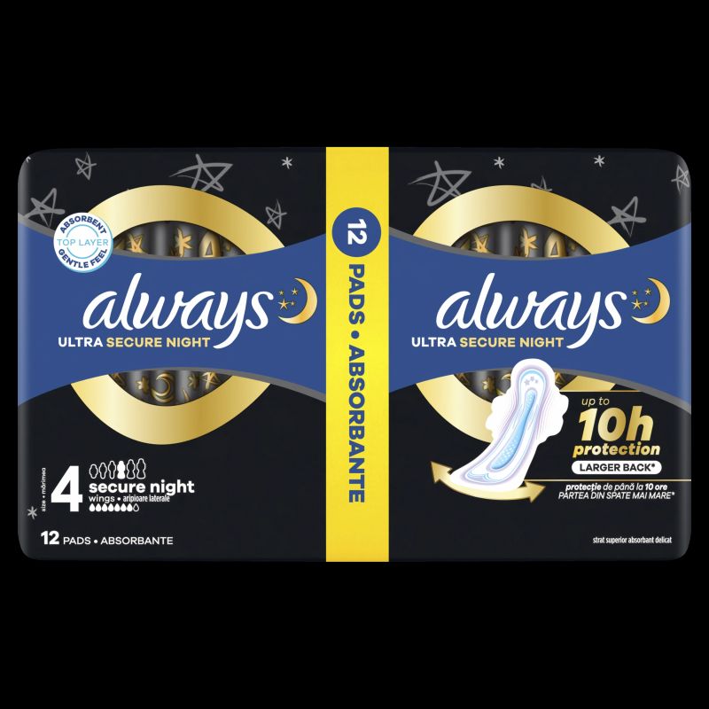 Always Ultra Secure Night Size 4 Pads with Wings, 12 pcs