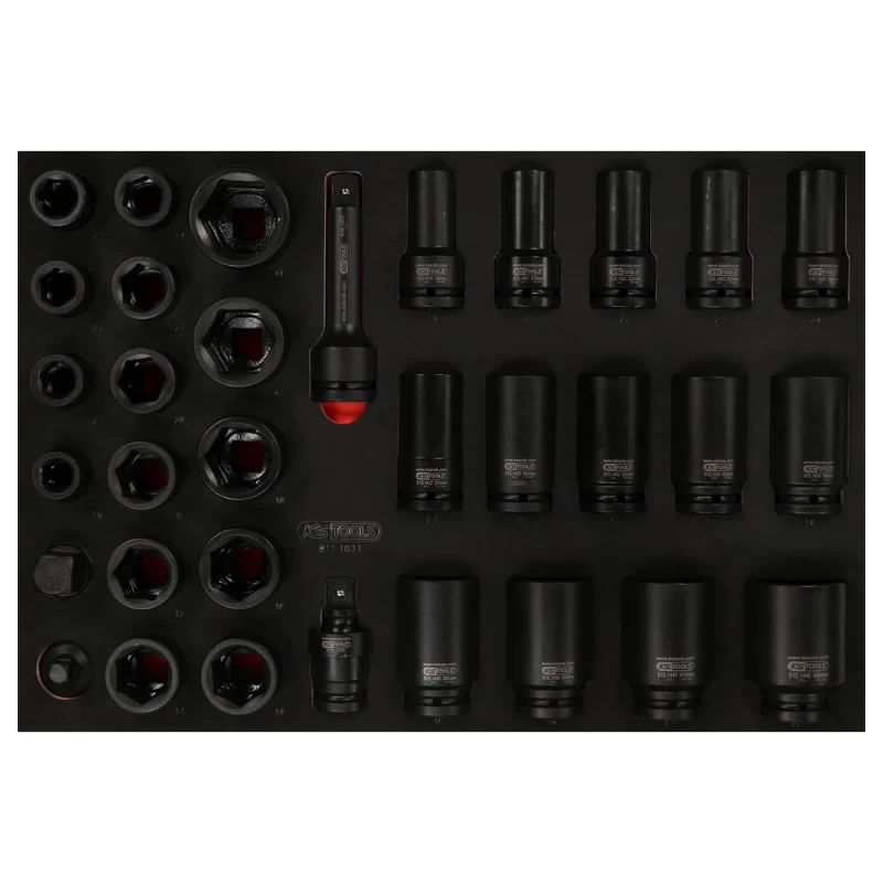 3-4'' impact socket set in foam insert, 33 pcs, KS Tools