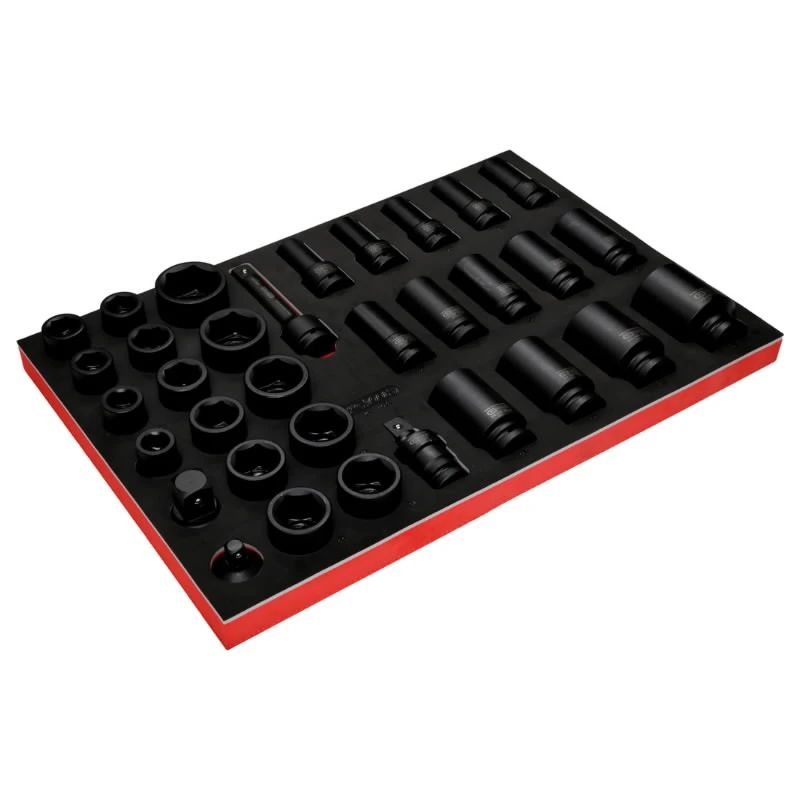 3-4'' impact socket set in foam insert, 33 pcs, KS Tools