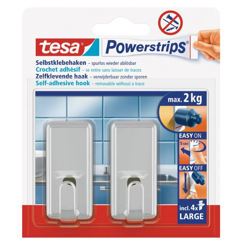 Drēbju āķis Tesa Powerstrips, hroma krās.