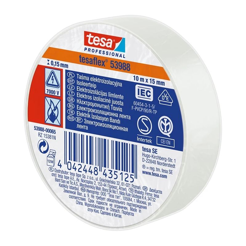 Электрическая изоляционная лента Tesa 53988, белый цв., 10 м