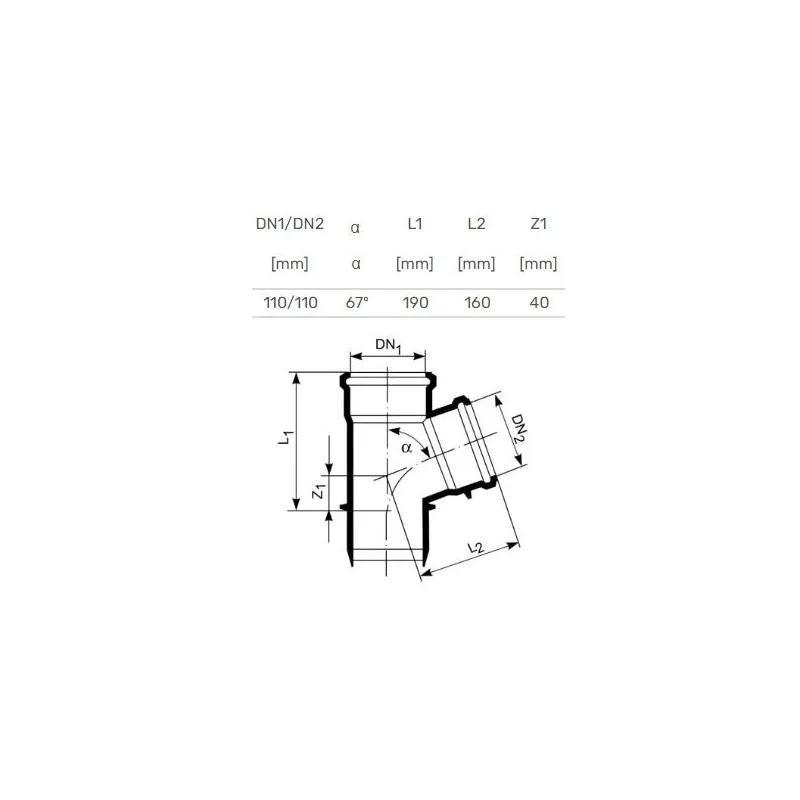Trejgabals iekštelpu kanalizācijai Magnaplast HTplus, 110 mm x 110 mm, 67 °