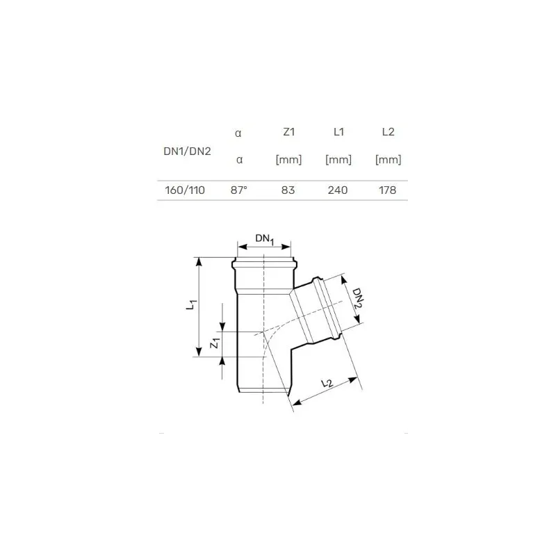 Тройник для уличной канализации Magnaplast, 110 мм x 160 мм, 87 град