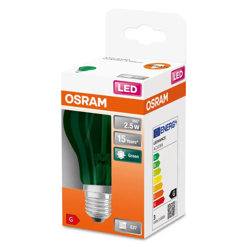 Spuldze Osram LED, E27, zaļa krās., E27, 2.5 W, 45 lm