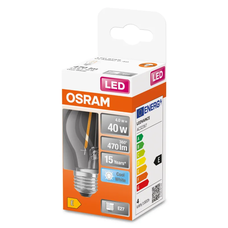 Spuldze Osram LED, E27, balta krās., E27, 4 W, 470 lm