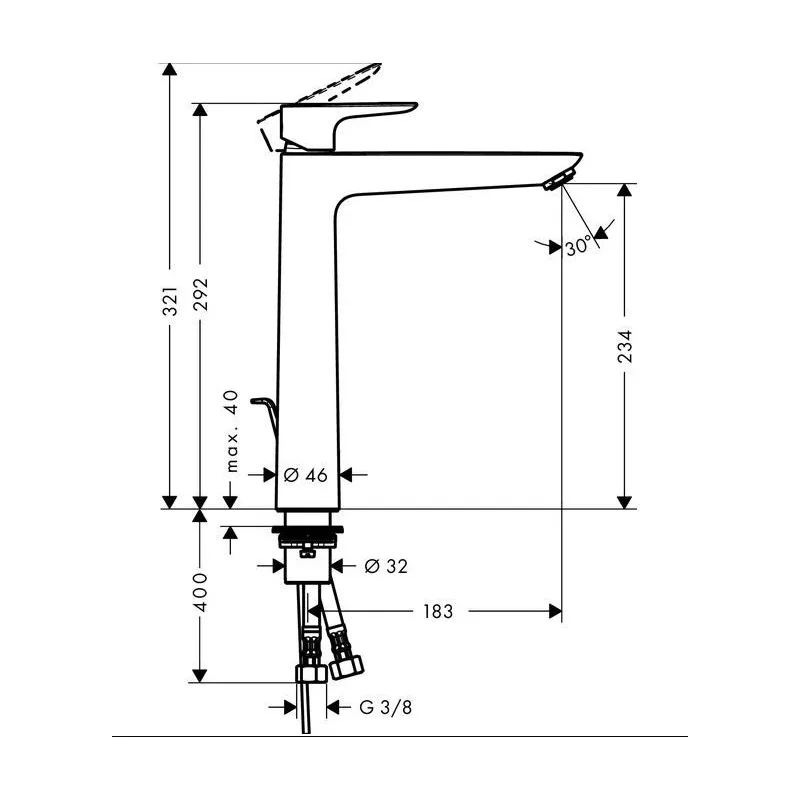 Izlietņu jaucējkrāns Hansgrohe Talis E 71716340, melna krās.