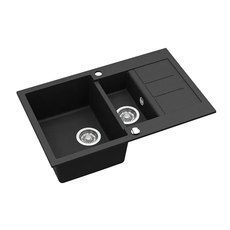 Virtuves izlietne Aquasanita Tesa SQT151-601AW, granīts, 80 cm x 50 cm x 20 cm, black metallic