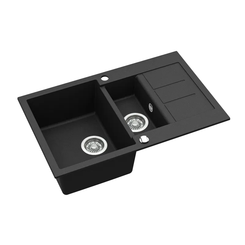 Virtuves izlietne Aquasanita Tesa SQT151-601AW, granīts, 80 cm x 50 cm x 20 cm, black metallic