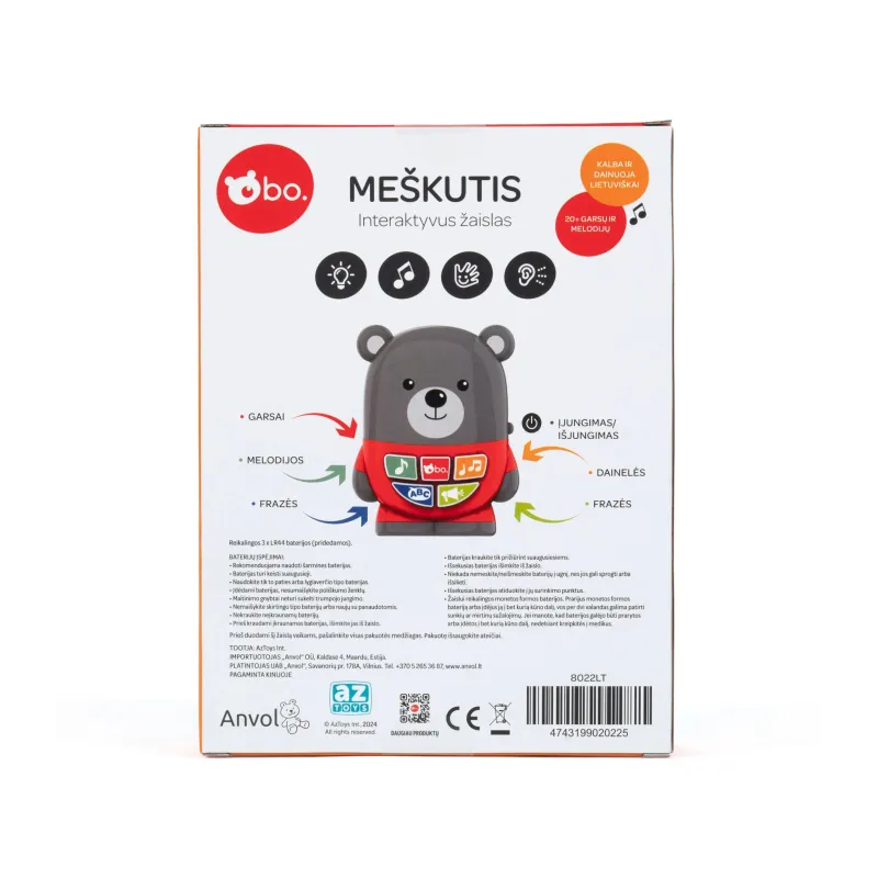 bo. Musical toy Baby Bear ,In Lithuanian lang.,