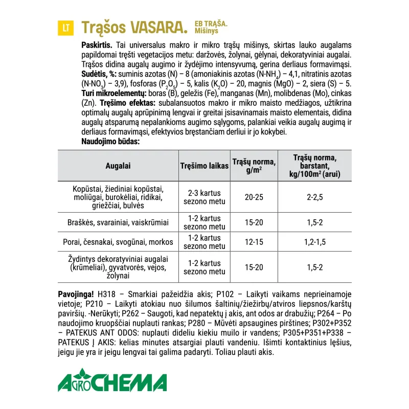 Mēslojums lapu dārzeņiem, ziediem, dekoratīvajiem augiem Agrochema Summer, lielam apjomam, 10 kg
