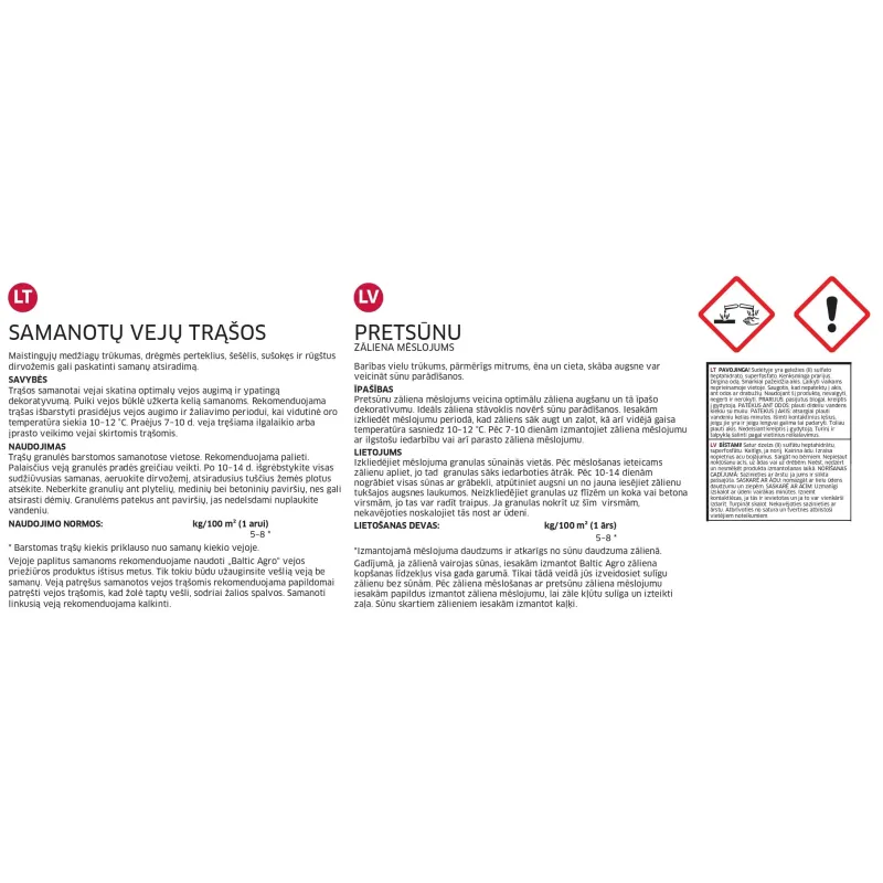 Mēslojums sūnu zālieniem Baltic Agro, granulēts, 15 kg