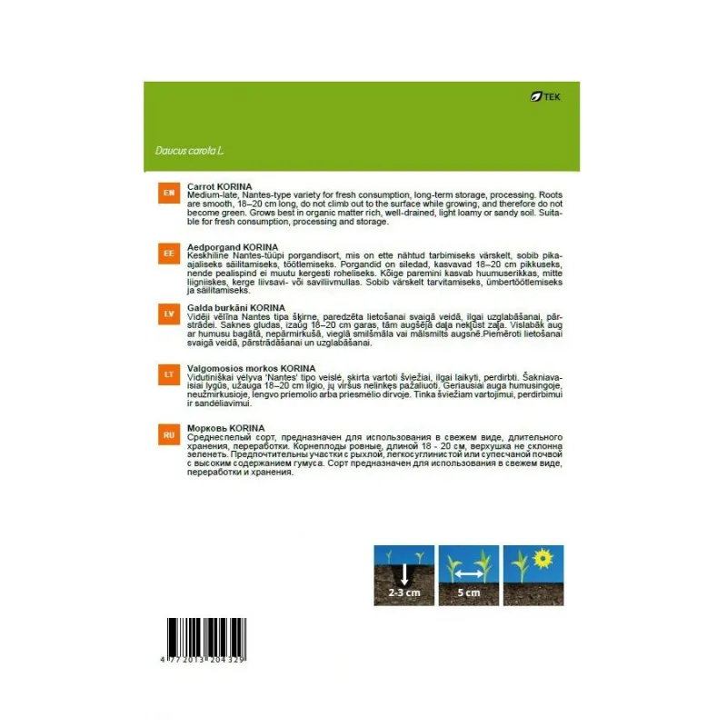 Sēklas Garden Center, burkāns Korina, 3 g