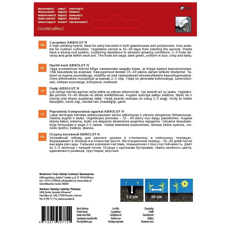 Sēklas dārzeņu gurķi absolut h 10s