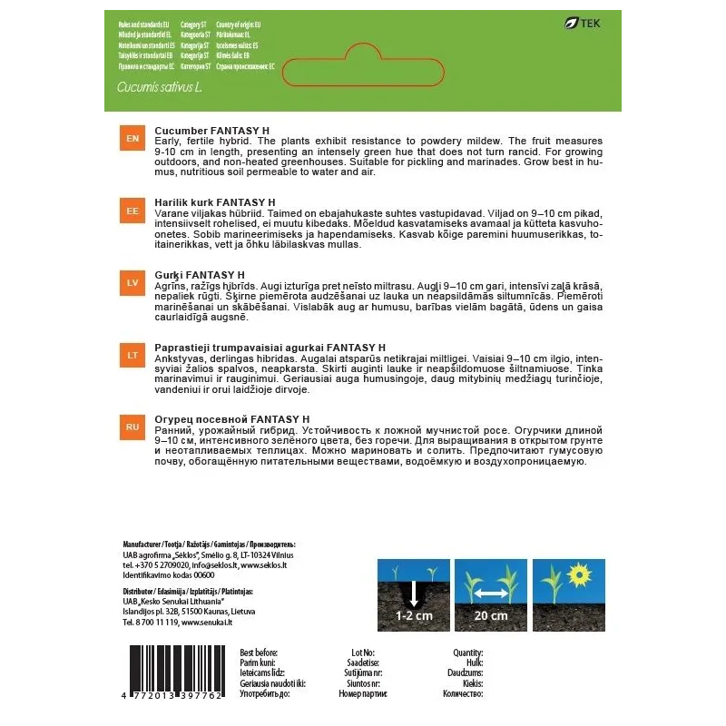Sēklas Garden Center, gurķi FANTASY H, 1 g