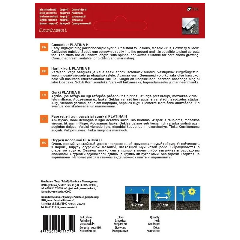 Sēklas Garden Center, gurķi PLATINA H, 0.5 g