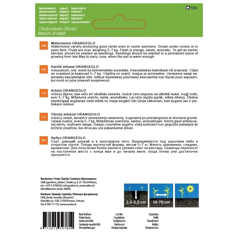 Sēklas Garden Center, arbūzi ORANGEGLO, 1 g