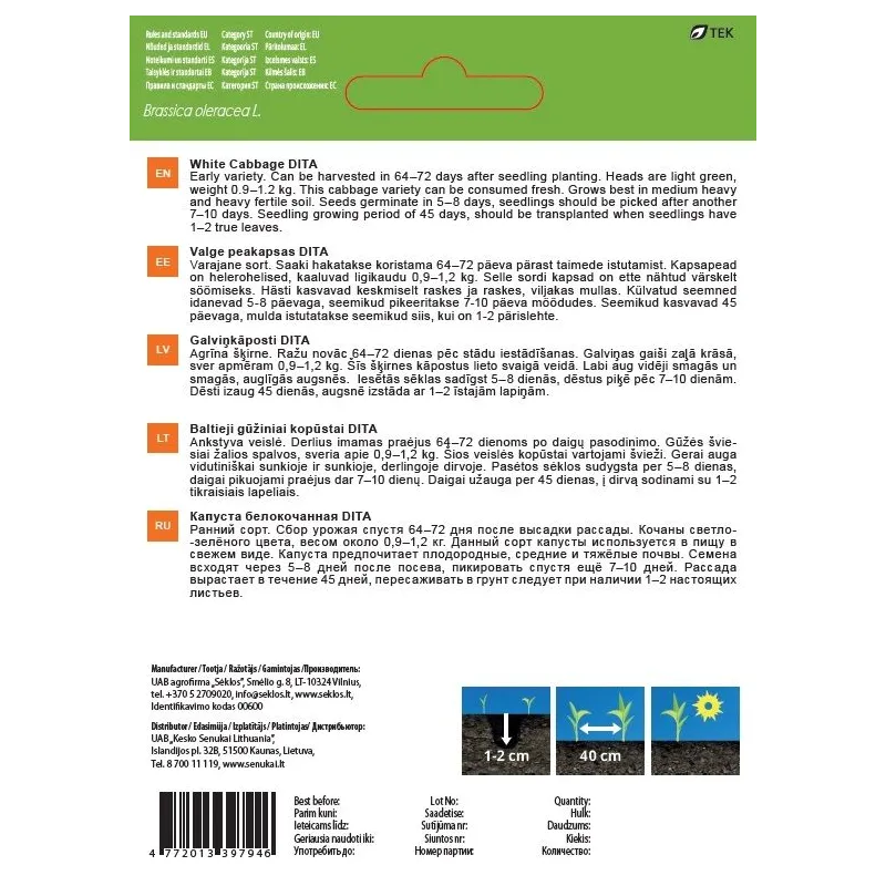 Sēklas Garden Center, dārza kāposti DITA, 1 g