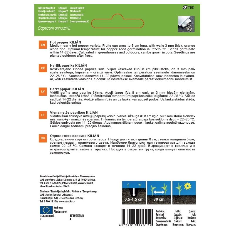 Sēklas dārz.paprikas asās kilian 0.1g