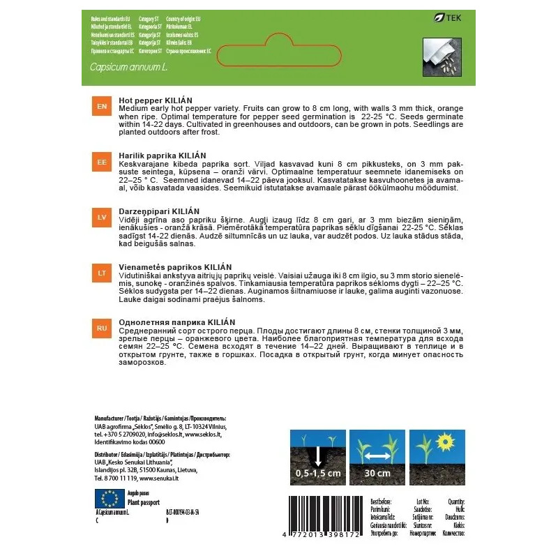 Sēklas Garden Center, asais pipars KILIAN, 0.1 g