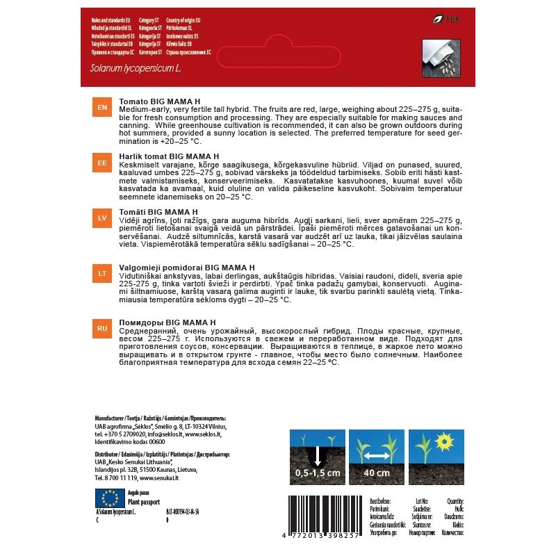 Sēklas dārzeņu tomāti big mama h 10s
