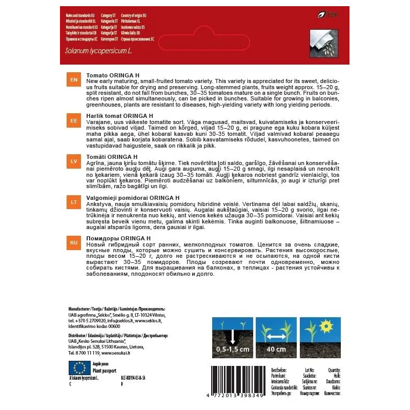 Sēklas Garden Center, tomāti ORINGA H, 0.5 g