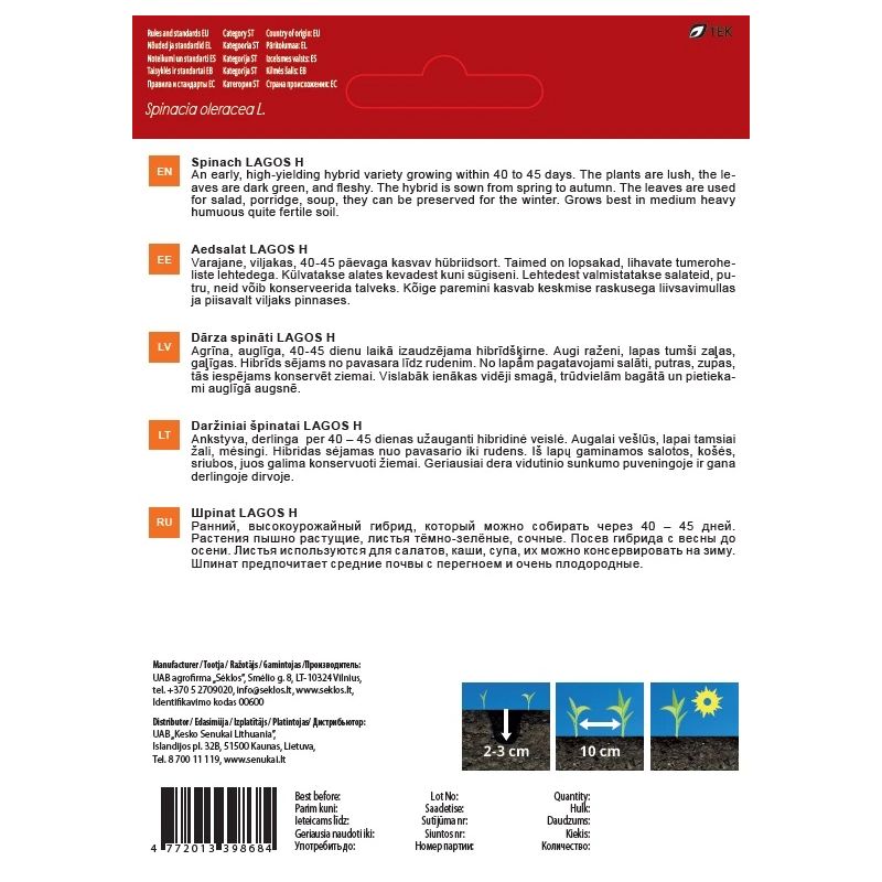 Sēklas dārzeņu spināti lagos h 2g