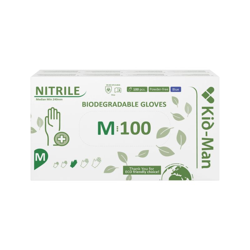 Nitrila cimdi Kid-Man Bioloģiski noārdāmi N100, M izmērs