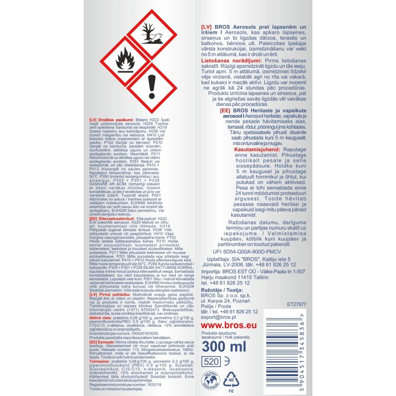 Aerosols pret lapsenēm bros 300ml