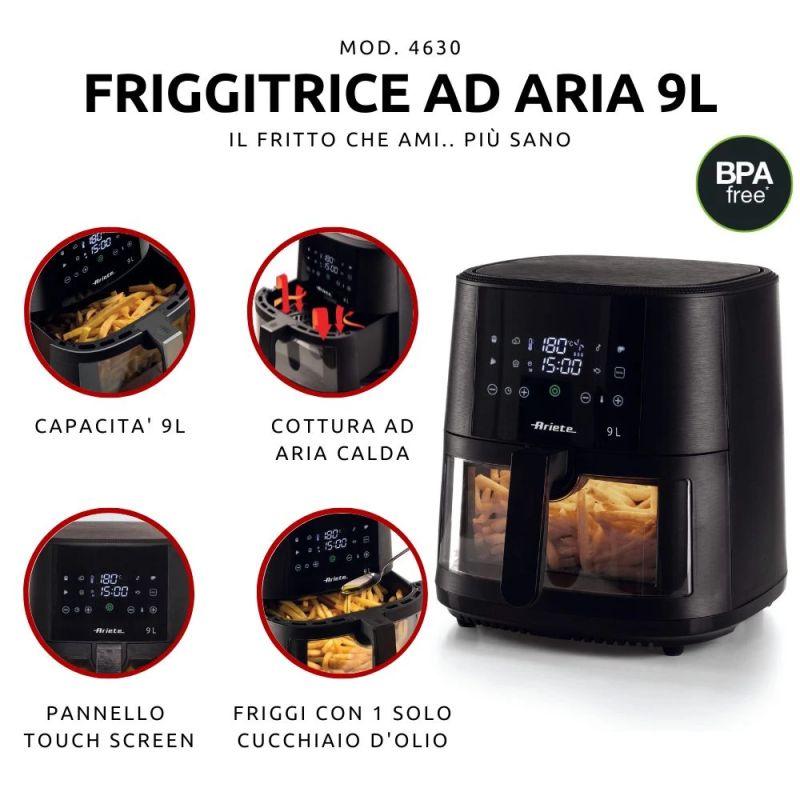 4630 Ariete Airy Fryer 9L aerogrili Black