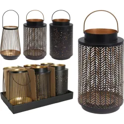 Metalinis žibintas, 14,4 x 14,4 x 24 cm, aukso-juoda spalva