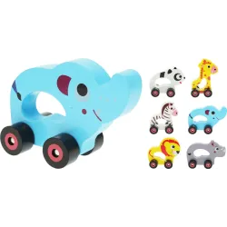 Koka rotaļlieta ar riteņiem dzīvnieki