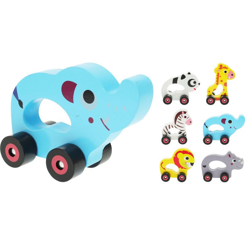 Koka rotaļlieta ar riteņiem dzīvnieki