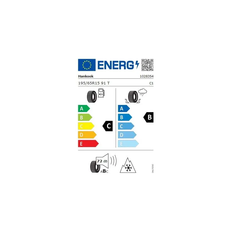 Ziemas riepa Hankook 195-65-R15, 91, C, B, 72 dB